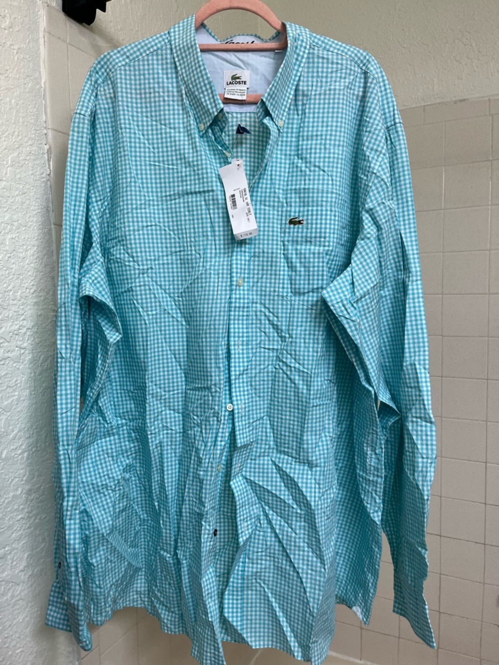 Lacoste Men’s Mint Gingham Button-Down Shirt
